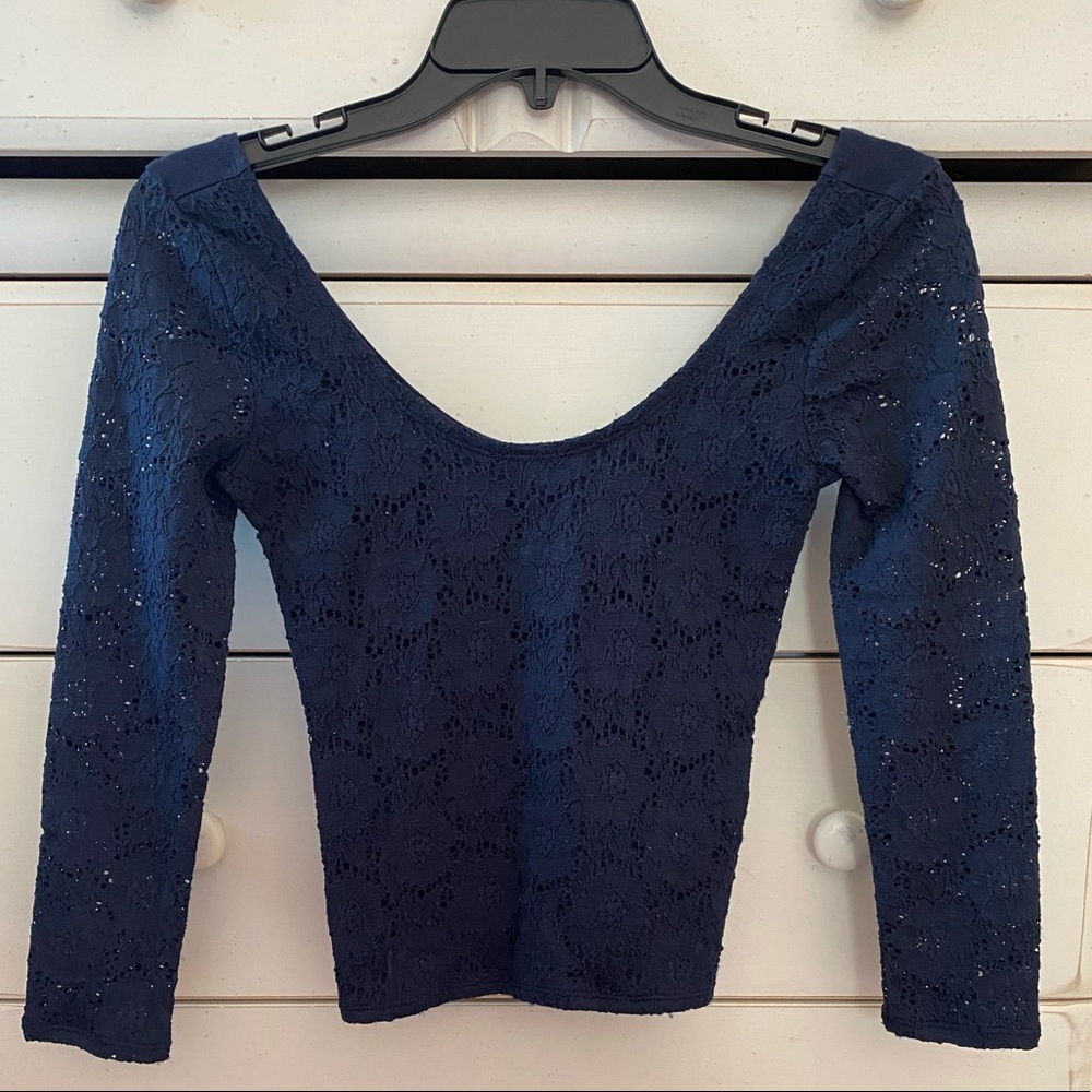 Long Sleeve Blue Crop Top